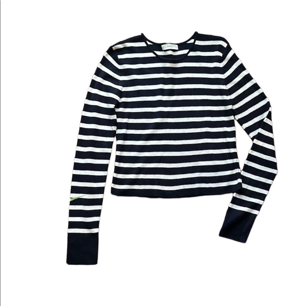 Zara Long Sleeve Striped Navy Sweater